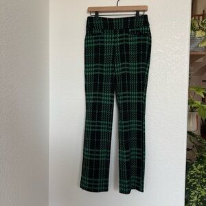 New York & Co Green & Black Plaid Textured Straight Leg Pants